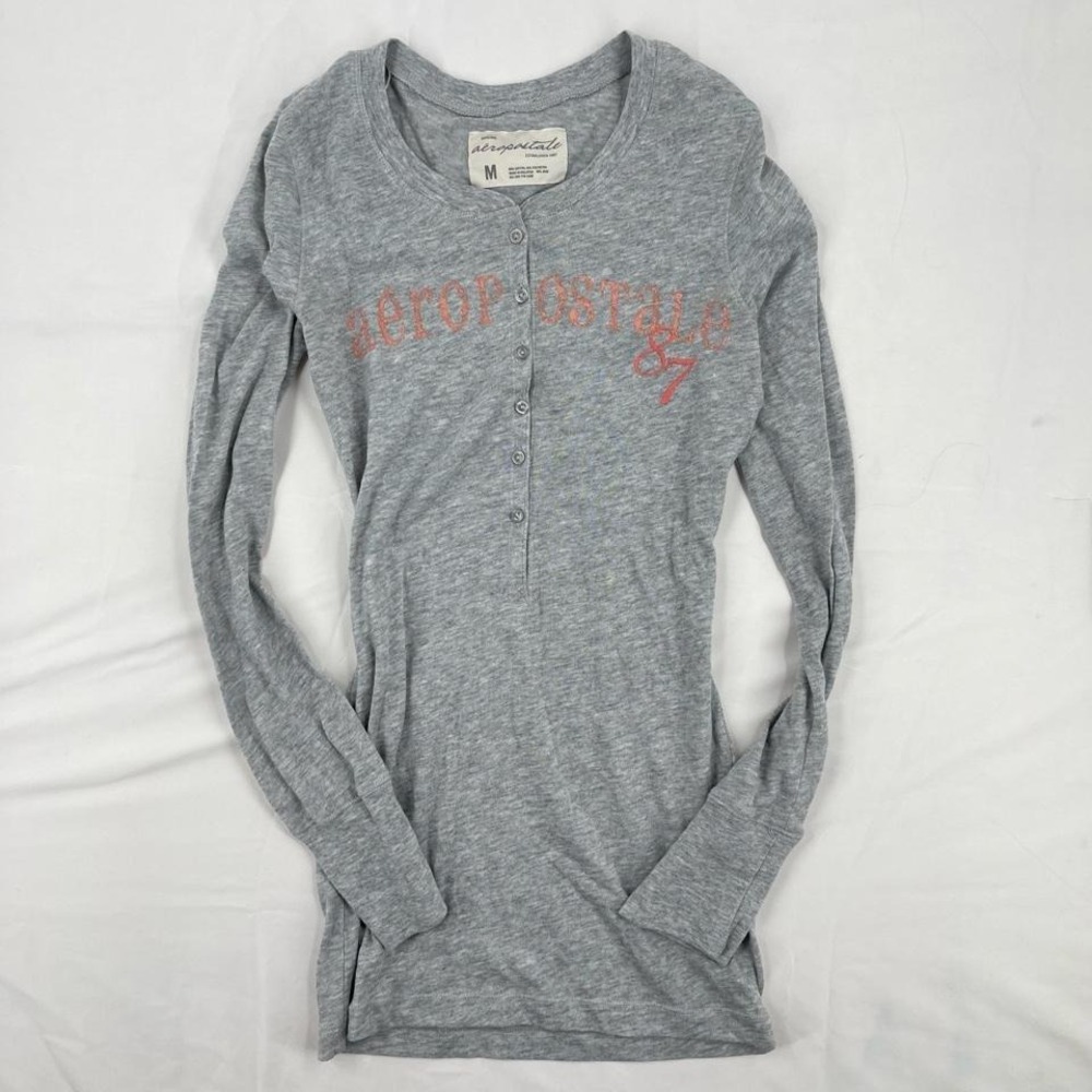 VTG Y2K Aeropostale Long Sleeve Henley Shirt Button Medium Bella Elena Preppy